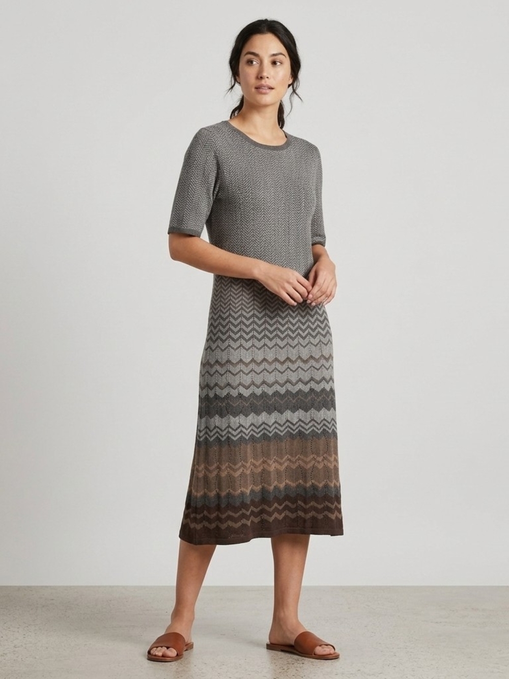 Pendleton Mission Stripe Merino Wool Knit Dress Chevron Herringbone Earthy XL
